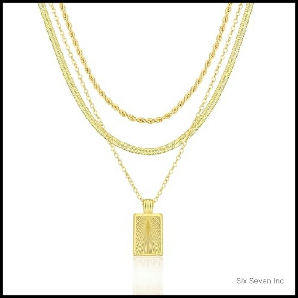 Layered Gold Plated Necklace Set Stackable Pendan… - image 2